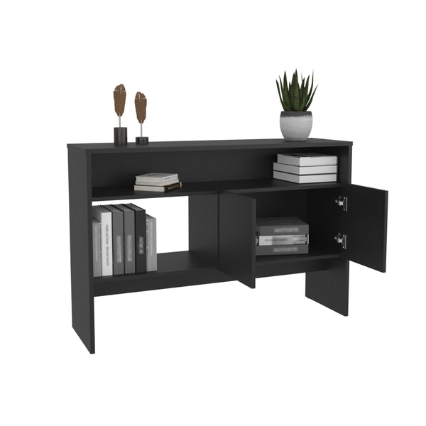 English Elm Bellagio Narrow 2-Tier Console Table with Double-Door Cabinet, Engineered Wood, Compact Chic Storage Black 48.9 L x 18.9 W x 4.8 H B200P235872