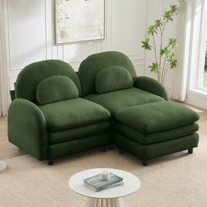 English Elm Teddy Fleece Modular Loveseat with Ottoman Curved Sculptural Sofa for Living Room Green W5656S00077