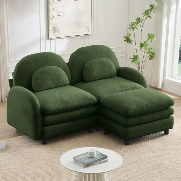 English Elm Teddy Fleece Modular Loveseat with Ottoman Curved Sculptural Sofa for Living Room Green W5656S00077