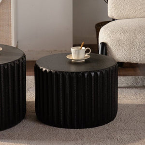 English Elm Black Scalloped Nesting Coffee Tables Matte Sculptural Oval Set for Modern Living Rooms Black W3081P389077