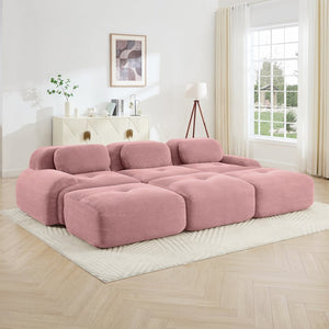 English Elm Three-seat Modular Sectional with Ottomans Corduroy Curved Lounge Sofa for Living Rooms W714S01409
