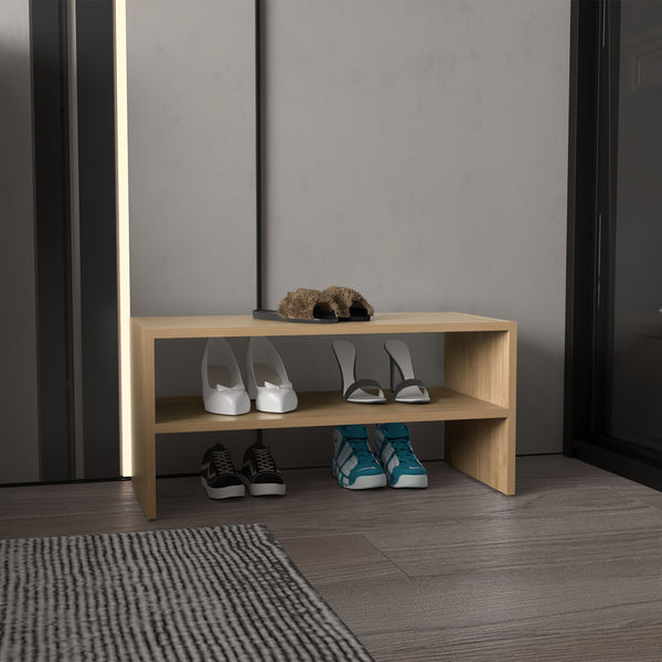 English Elm Modular compact shoe rack with 2 adjustable shelves, modern engineered wood design, durable storage Natural 28.74 L x 15.35 W x 3.15 H B097P395874