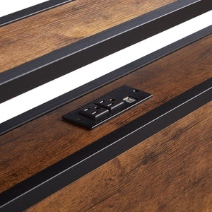 English Elm Twin Metal Platform Bed Frame with Wooden Headboard & Footboard, LED Lights, USB Port, Storage W2297P397411