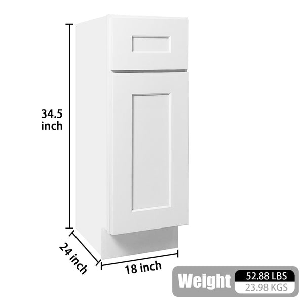 English Elm 18" White Shaker Base Cabinet Soft Close Solid Wood Kitchen Bathroom Storage Unit T2950P361478