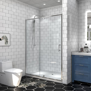 English Elm 54" Pivot Shower Door Clear Tempered Glass Chrome Hardware Reversible Alcove Fit W637P184674