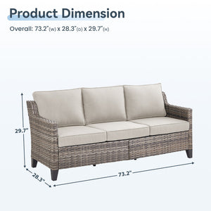 English Elm 73.2" Outdoor Handwoven Rattan 3 Seat Sofa with Olefin Cushions for Porch or Patio Beige T3773P416337