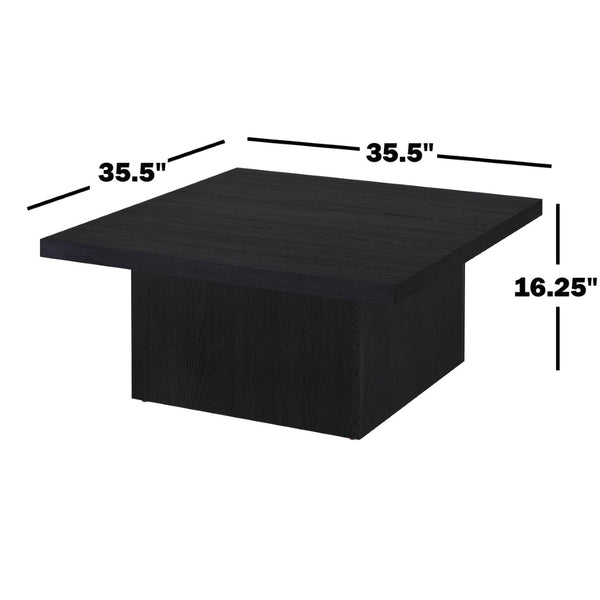 English Elm Square Engineered Wood Cocktail Table Matte Black Pedestal Base Modern Living Room B016P469769