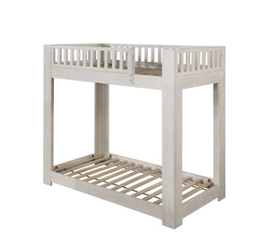 English Elm Cedro Twin/Twin Bunk Bed in Weathered White Finish with 14+14 Slats, Fixed Ladder, 660lb Capacity B2726S00504