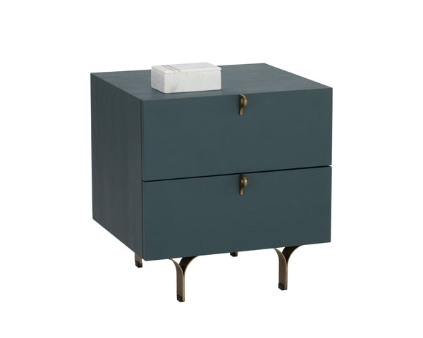 Sunpan Celine Nightstand - Elegant Two-Drawer Design with Antique Brass Feet for a Luxe Bedroom Retreat Small - 19.75W x 17.75D x 20.5H