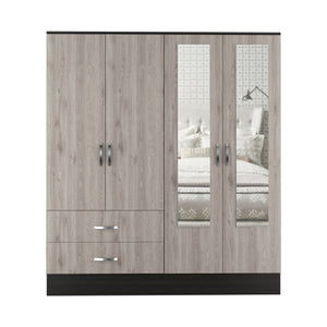 English Elm Gangi Modern 4-Door Armoire with Mirrors, 10 Shelves, 2 Drawers & Hanging Rod for Organized Bedrooms Black+Grey 74.8 L x 23.62 W x 3.94 H B097S00228