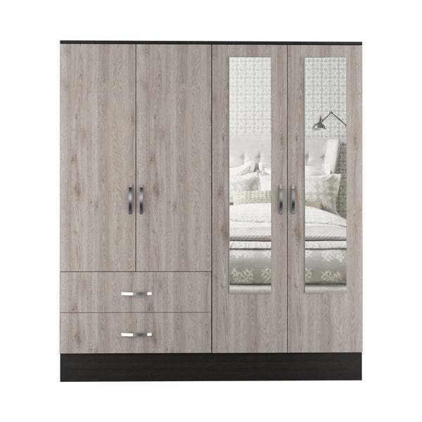 English Elm Gangi Modern 4-Door Armoire with Mirrors, 10 Shelves, 2 Drawers & Hanging Rod for Organized Bedrooms Black+Grey 74.8 L x 23.62 W x 3.94 H B097S00228