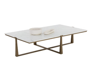 Sunpan Cowell Coffee Table - Mid-Century Modern Design with Unique White Marble Top & Antique Brass Legs