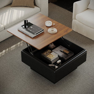 English Elm 31 Inch Lift Top Square Coffee Table Hammered Panels Hidden Storage Mid Century W2263P412388