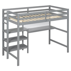 English Elm Twin Loft Bed with Built-in Desk Shelving and Dry-erase Board for Kids Rooms Gray LT100320AAE