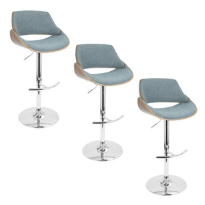 English Elm Mid-century Modern Swivel Barstools Blue Woven Fabric Chrome Base Set of 3 B202S00839