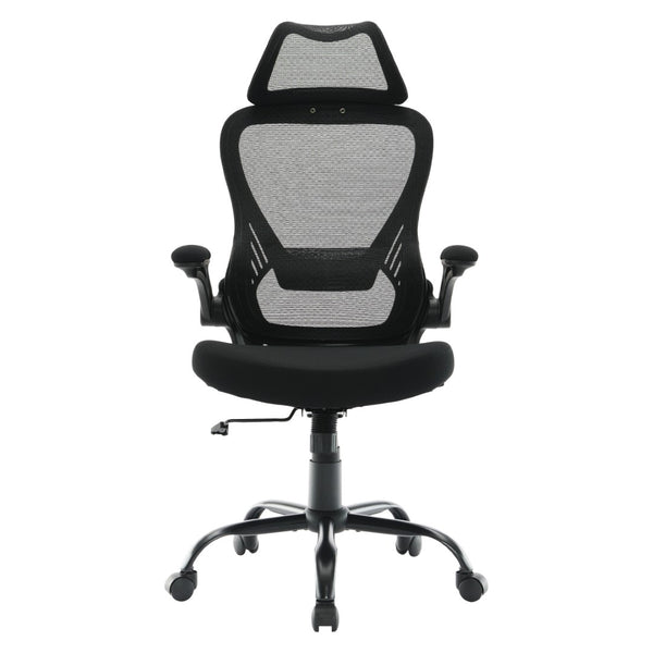 OSP Home Furnishings Black Mesh Back Manager Chair with Lumbar Support Padded Seat and Flip up Armrests EM60946HR-3