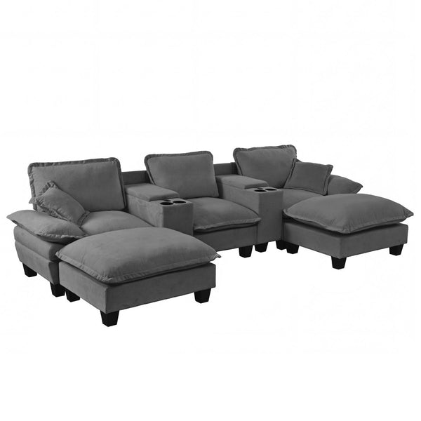 English Elm Modular Cloud Sectional U-shape Chenille Sofa with Storage Ottoman and Usb Charging Grey W3163S00130