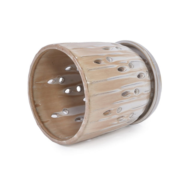 English Elm Set Of 2 Striped Ceramic Flowerpots - Modern 8" Planters With Drainage Holes For Stylish Displays W3273P322552-GIGA