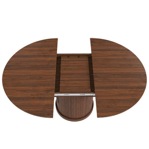 English Elm 47 Inch Extendable Round Dining Table Walnut Finish Seats 8 with Wire Grid Shelf W2700P385519