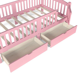 English Elm Metal Twin Over Full Bunk Bed White Steel Frame Space Saving Slat Support for Teens Pink W1580P383109
