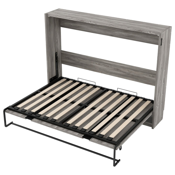 English Elm Full Full Size Murphy Bed Cabinet Gray — Space-Saving Fold-Down Full Bed with 800lb Capacity, Sleek Design N709P002048D