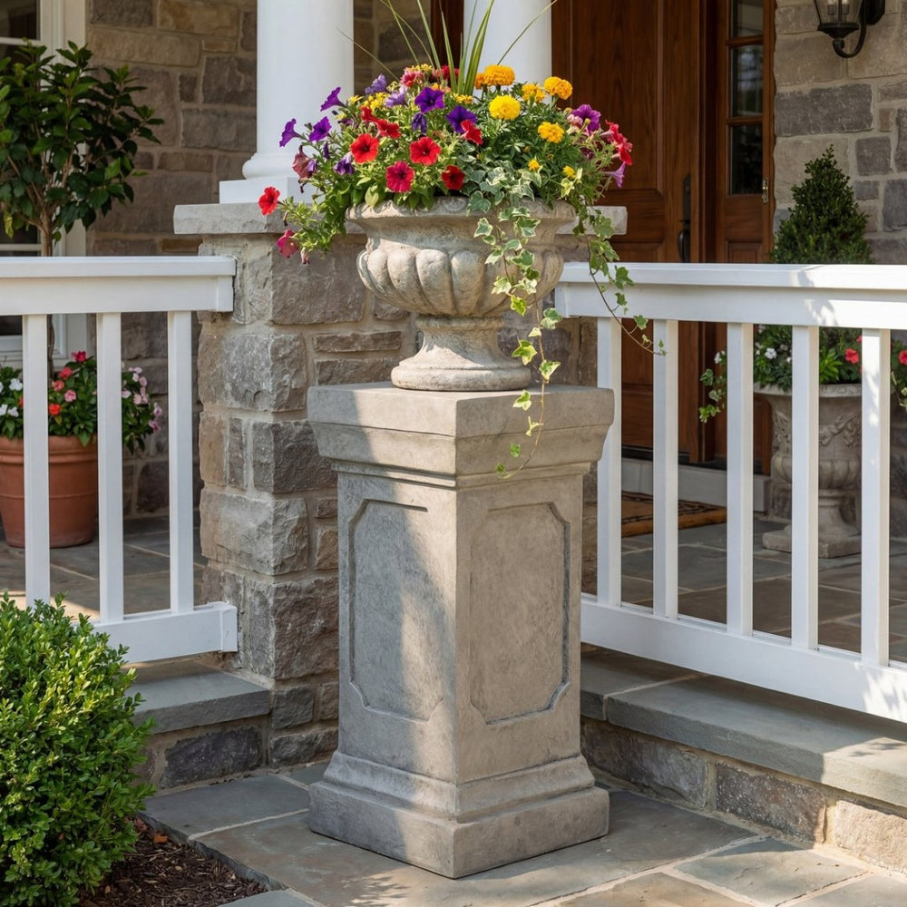 English Elm 19.25'' Mgo Square Column Pedestal Plant Stand for Indoor Outdoor Garden Spaces N772P334166G