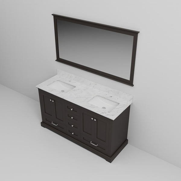 English Elm Espresso Double Bath Vanity With Carrara Marble Top & 58" Mirror - Elegant Storage & Style Upgrade B2731S00660