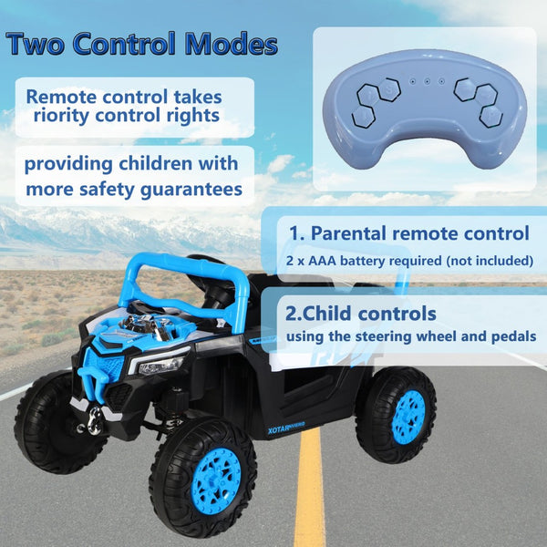 English Elm Ride on 12v Electric Kids Car with Remote Control Swing Function and Bluetooth Music Blue W1760P358711