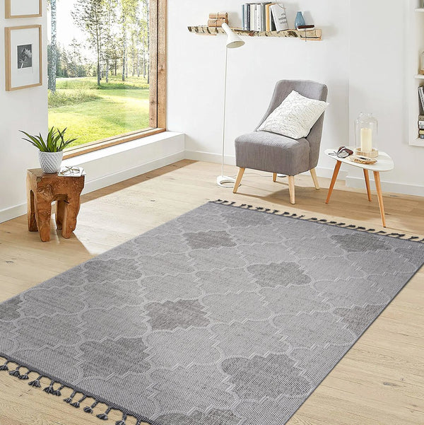 English Elm Guros 8X10 Trellis Area Rug - Durable White & Grey Indoor/Outdoor Design For Modern Spaces B189P183593