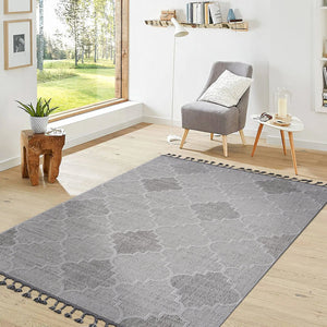 English Elm Guros Trellis Area Rug 4X6 – Stylish White & Grey Design For Indoor/Outdoor Use, Easy Care! B189P183590