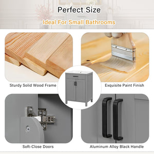 English Elm Modern 48 Inch Freestanding Bathroom Vanity Dual Ceramic Sinks Soft Close Gold Handles Grey N729P000008E