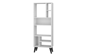 Manhattan Comfort Warren Mid-Century Modern Bookcase White with Black Feet 178AMC205