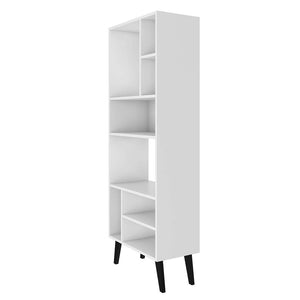 Manhattan Comfort Warren Mid-Century Modern Bookcase White with Black Feet 178AMC205
