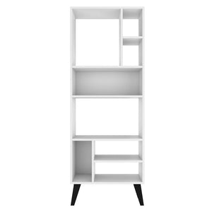 Manhattan Comfort Warren Mid-Century Modern Bookcase White with Black Feet 178AMC205