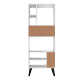 Manhattan Comfort Warren Mid-Century Modern Bookcase White with Black Feet 178AMC205