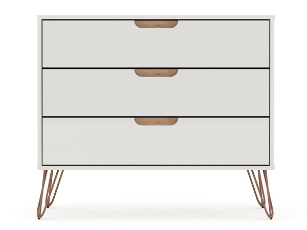 Manhattan Comfort Rockefeller Mid-Century Modern 3- Piece Bedroom Dresser Set Off White and Nature 178GMC3