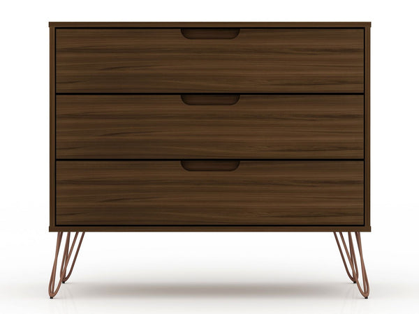 Manhattan Comfort Rockefeller Mid-Century Modern 3- Piece Bedroom Dresser Set Brown 178GMC5