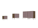 Manhattan Comfort Rockefeller Mid-Century Modern 3- Piece Bedroom Dresser Set Nature and Rose Pink 178GMC6