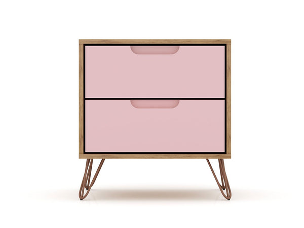 Manhattan Comfort Rockefeller Mid-Century Modern 3- Piece Bedroom Dresser Set Nature and Rose Pink 178GMC6