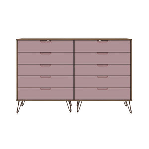 Manhattan Comfort Rockefeller Mid-Century Modern 3- Piece Bedroom Dresser Set Nature and Rose Pink 178GMC6