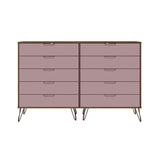 Manhattan Comfort Rockefeller Mid-Century Modern 3- Piece Bedroom Dresser Set Nature and Rose Pink 178GMC6