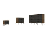 Manhattan Comfort Rockefeller Mid-Century Modern 3- Piece Bedroom Dresser Set Nature and Textured Grey 178GMC7