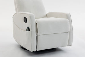 English Elm Short Plush Swivel Recliner Armchair with 360 Degree Rotation for Living Room Cream White W547P437353