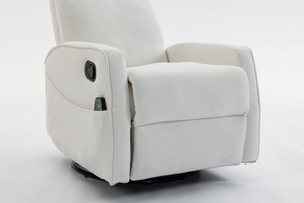 English Elm Short Plush Swivel Recliner Armchair with 360 Degree Rotation for Living Room Cream White W547P437353