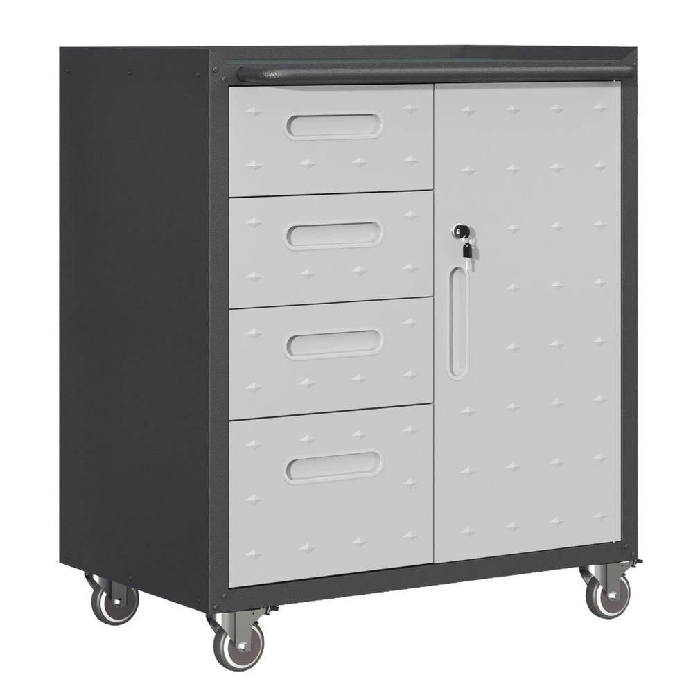 English Elm Sturdy Rolling Steel Garage Cabinet with Locking Drawers and Diamond Plate Workshop Storage T2398P222836