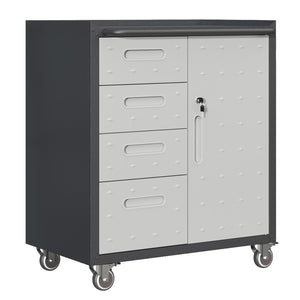 English Elm Sturdy Rolling Steel Garage Cabinet with Locking Drawers and Diamond Plate Workshop Storage T2398P222836