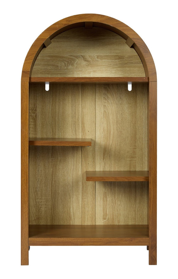 English Elm 4-tier Arched Freestanding Bookcase with Lattice Doors Open Display and Cabinet Storage W3123P485377
