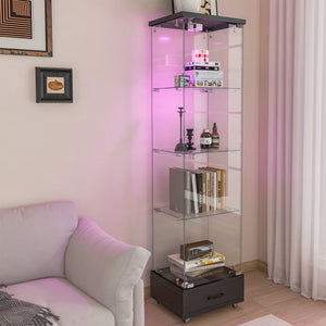 English Elm Modern Glass Display Cabinet With Led Lights - Stylish 4-Shelf Storage For Collectibles & Decor W241P268241