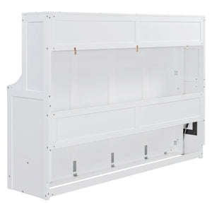 English Elm Full Size Murphy Bed With Hydraulic Lift & Integrated Desk - Space-Saving, Stylish Design In White N820S10032K