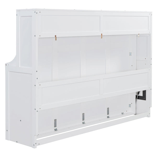 English Elm Full Size Murphy Bed With Hydraulic Lift & Integrated Desk - Space-Saving, Stylish Design In White N820S10032K